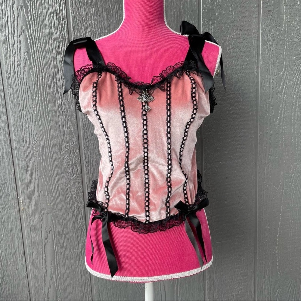 Pink and Black Lace Corset Top